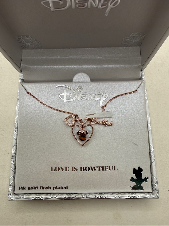 Disney Jewelry - NWT Disney Love Bowtiful Beautiful Necklace Minnie Jewelry Gift 14 KT Gold Flash